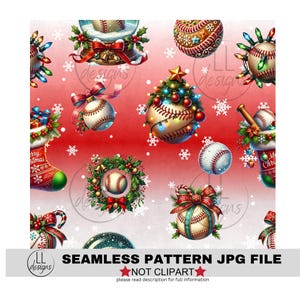 Christmas Baseball Sports Seamless Pattern JPG , Digital Paper,Seamless,Background,Design,Printable,Print,Pattern