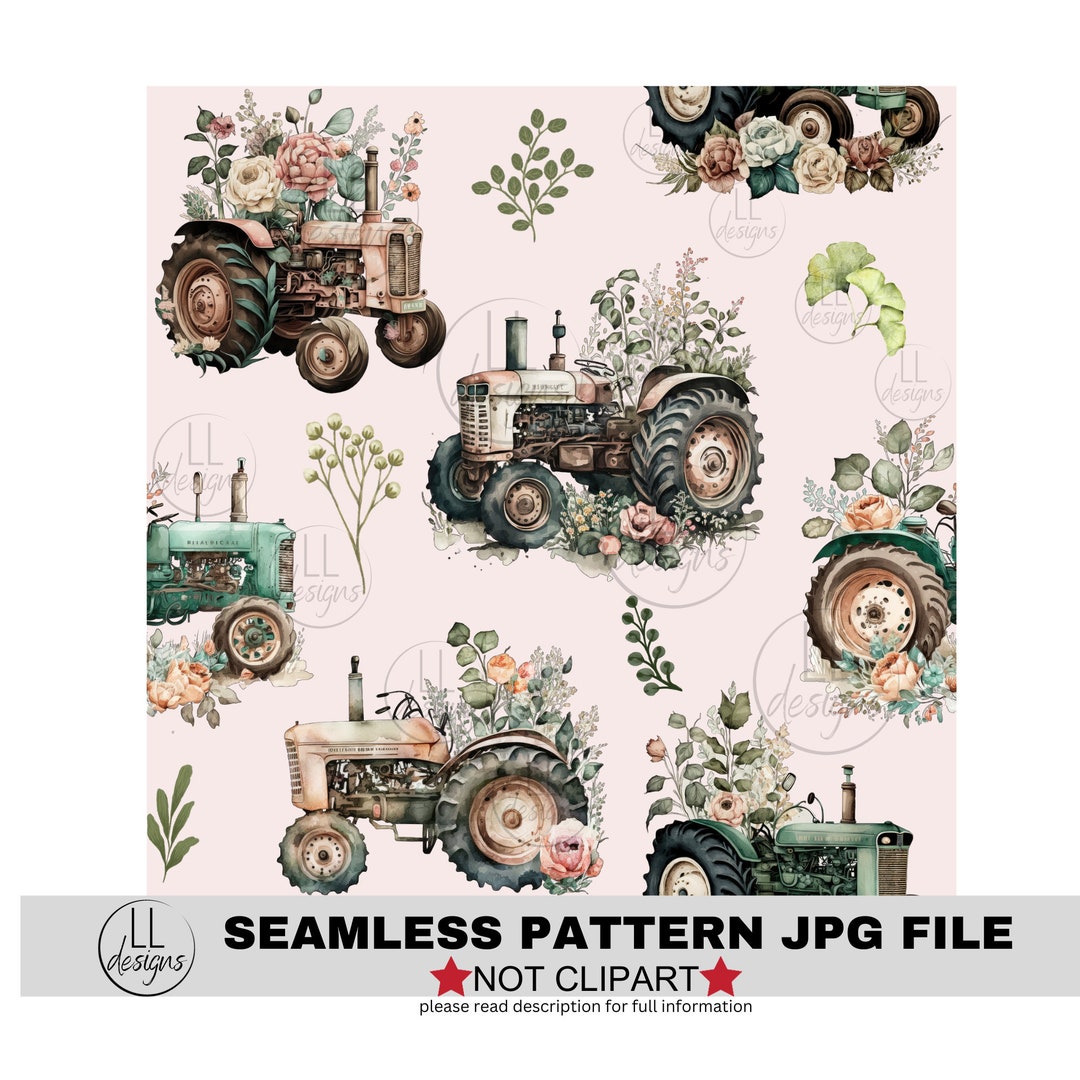Vintage Floral Tractor Seamless Pattern, Digital Paper,seamless ...