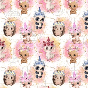 Unicorn forest friends panda llama Seamless Pattern, Digital Paper,Digital,Paper,Seamless,Background,Design,Printable,Print,Pattern
