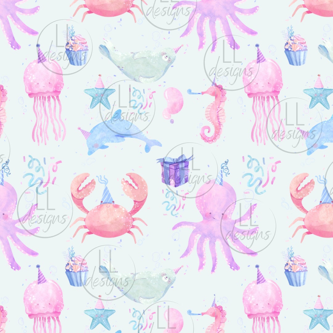 Under the Sea Birthday Mermaid Seamless Pattern, Digital Paper,digital ...