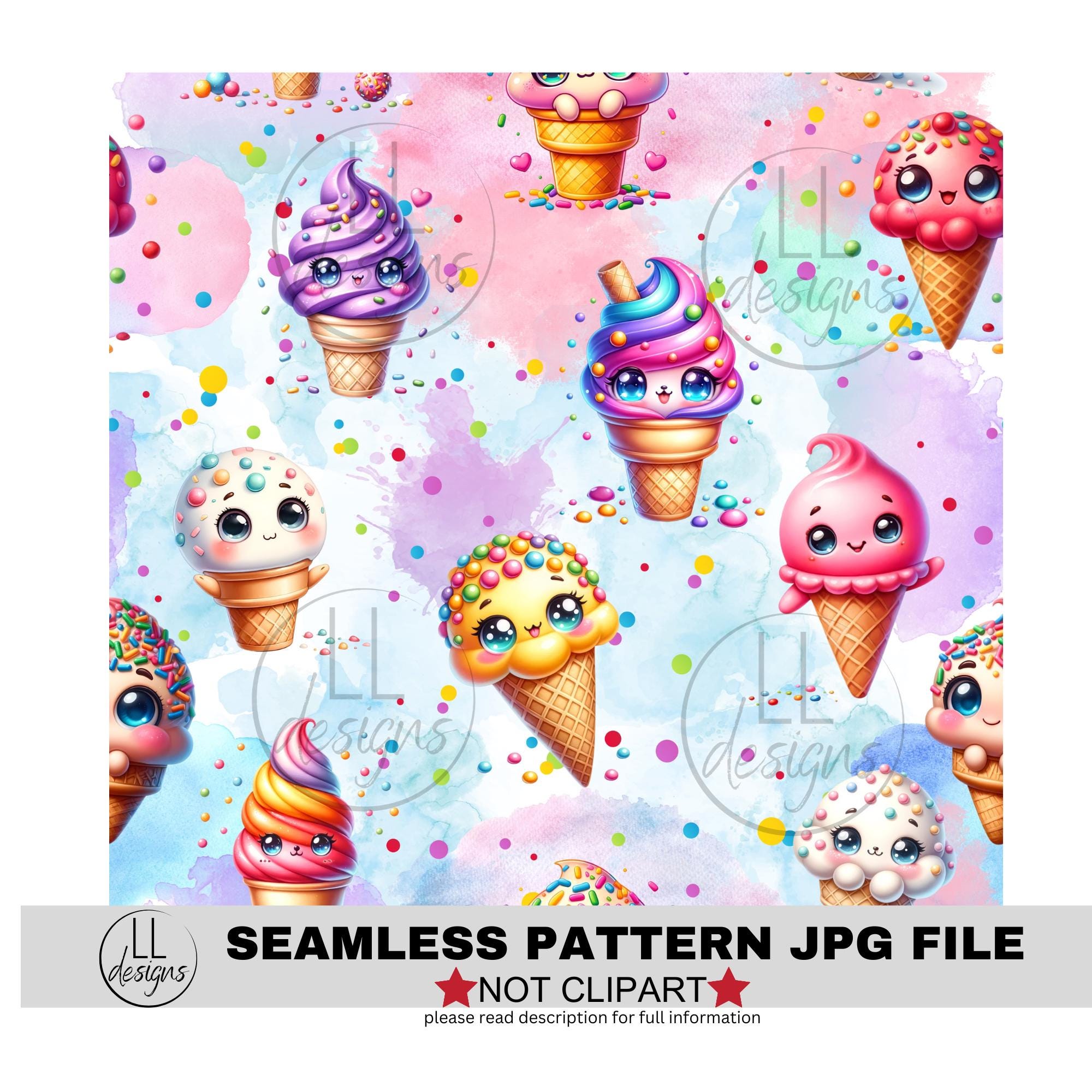Cute Ice Cream cones JPG Seamless Pattern, Digital Paper,Digital,Paper,Seamless,Background,Design,Printable,Print,Pattern