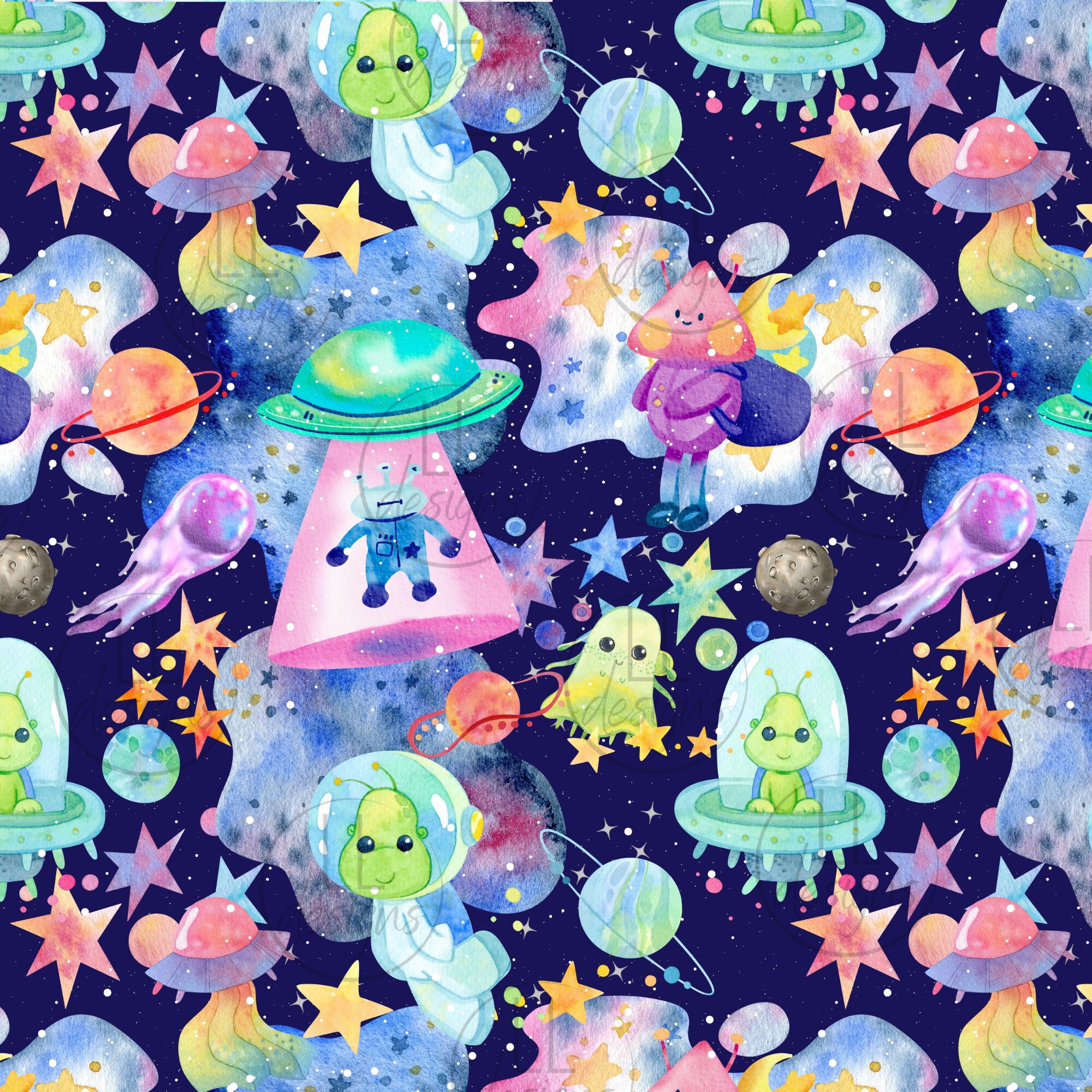 Space Aliens Spaceship Seamless Pattern, Paper,digital,paper,seamless ...