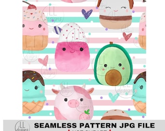 Squish Plushies Love Seamless Pattern, Digital Paper,Digital,Paper,Seamless,Background,Design,Printable,Print,Pattern