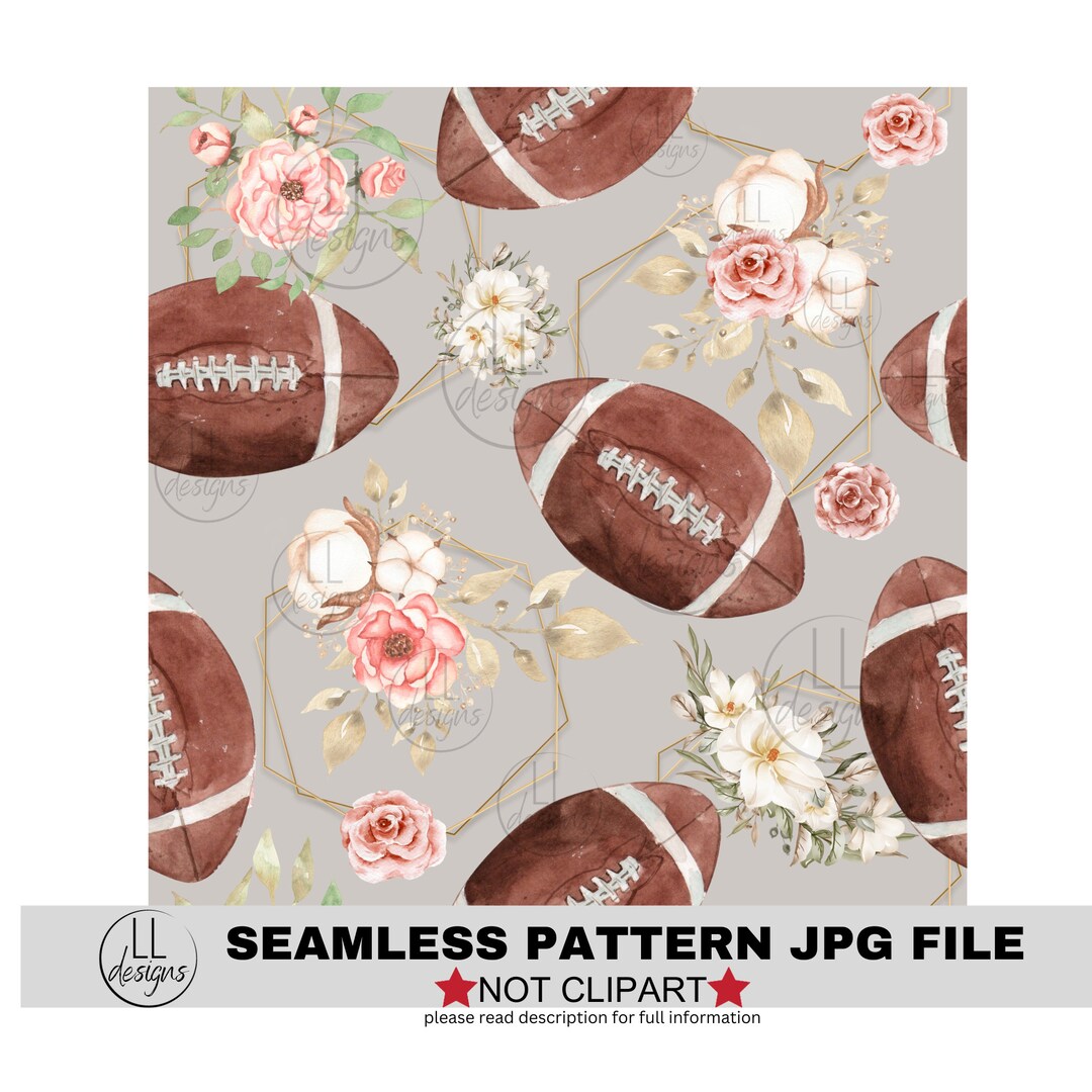 Floral Football Flowers Watercolor Seamless Pattern, Digital Paper ...