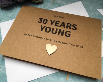 custom 30th birthday card, 30 years young, est 1992 30th birthday card for women, birthday card for daughter born in 1992