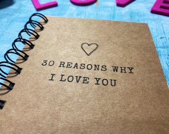 30 Reasons why I love you mini book of love notes, long distance first anniversary boyfriend gift, 30 things I love about you 30th birthday