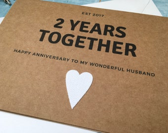 2nd anniversary card, 2 years together cotton wedding anniversary card for a wife or husband, personalized second anniversary card