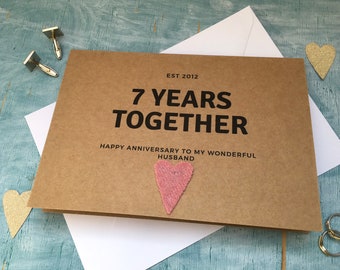 7th anniversary card, 7 years together card for seventh wedding anniversary husband, wool anniversary card, est 2015 married in 2015