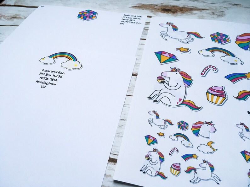 Personalized stationary set kawaii stationary set with custom letterhead paper /& stickers cute Rainbow unicorn stationary set