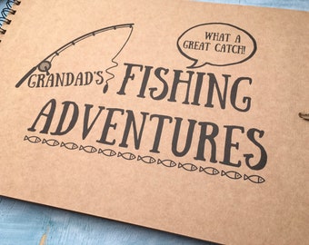 grandads fishing adventures scrapbook album, personalised fishing gifts for men, fathers day gift fishing gift for grandad photo album