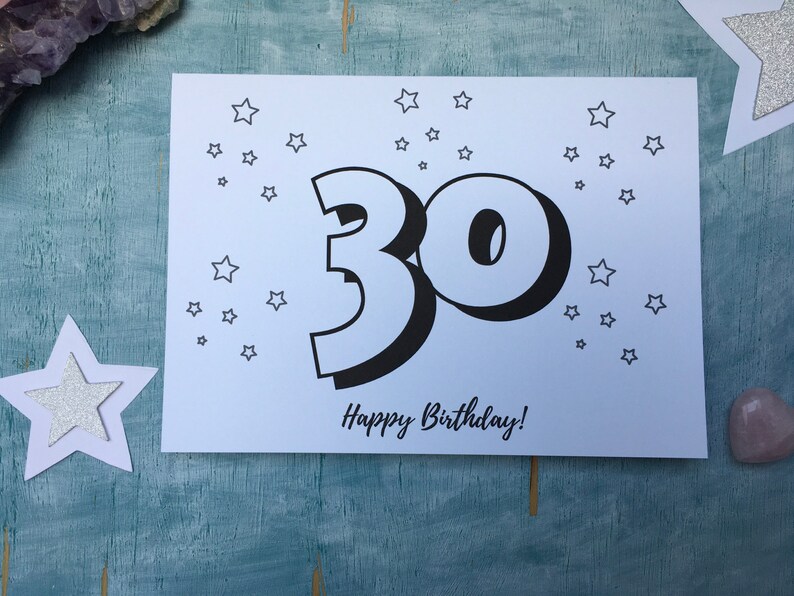 30th birthday card to colour in adult colouring birthday card | Etsy