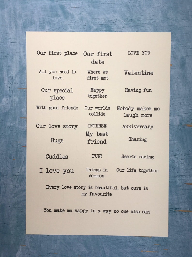 custom scrapbook sentiments / printed love words for valentines scrapbook album / scrapbook titles for diy long distance boyfriend gift image 7