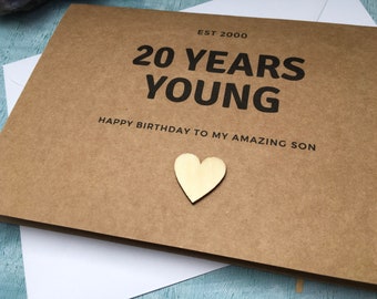 Personalised 20th birthday card, 20 years young est 2004 20th birthday card for women, birthday card for son born in 2004