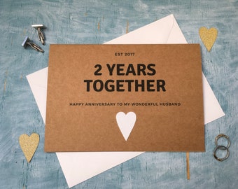 Personalized 2nd anniversary card for husband, two years together second wedding anniversary card, cotton anniversary card for wife