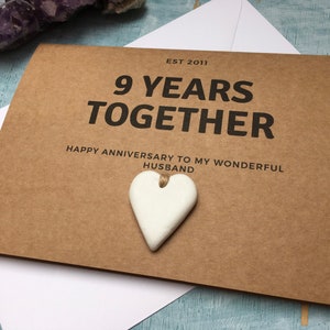 personalised custom 9th anniversary card, 9 years together clay wedding anniversary for a wife husband nine years married