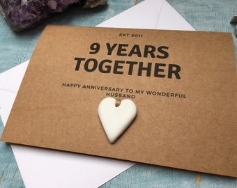 personalised custom 9th anniversary card, 9 years together clay wedding anniversary for a wife husband nine years married