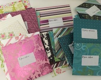Open when envelopes, love letters, letter writing envelopes, open when handmade gift stationary, deployment gift for him, set of envelopes