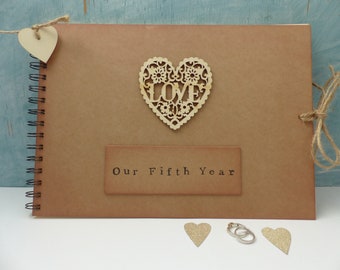5th anniversary gift for wife, our fifth year scrapbook album, wood anniversary gift for her, photo album memory book