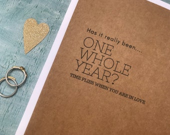 one whole year rustic first wedding anniversary card, 1st anniversary card from husband, first year together card for wife