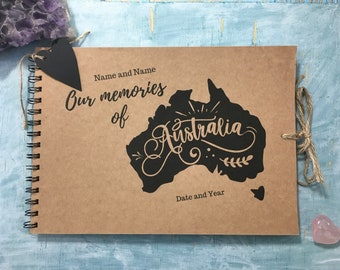 Our memories Australia scrapbook album personalised honeymoon memory book, Australia travel journal personalized photo album