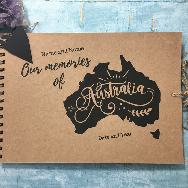 Our memories Australia scrapbook album personalised honeymoon memory book, Australia travel journal personalized photo album