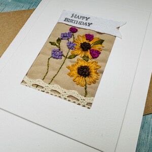 Handmade hand embroidered birthday card, unique textile art card, slow stitched flower card, floral birthday card for mum image 9