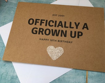 18th birthday card for a girl, officially a grown up