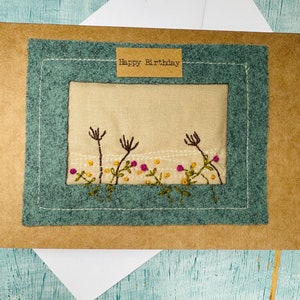 Handmade hand embroidered birthday card, unique textile art card, slow stitched flower card, floral birthday card for mum image 5