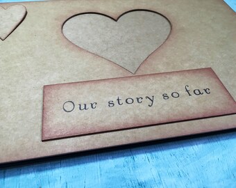 Our story so far kraft memory book engagement gift, romantic boyfriend gift or girlfriend present, rustic scrapbook photo album