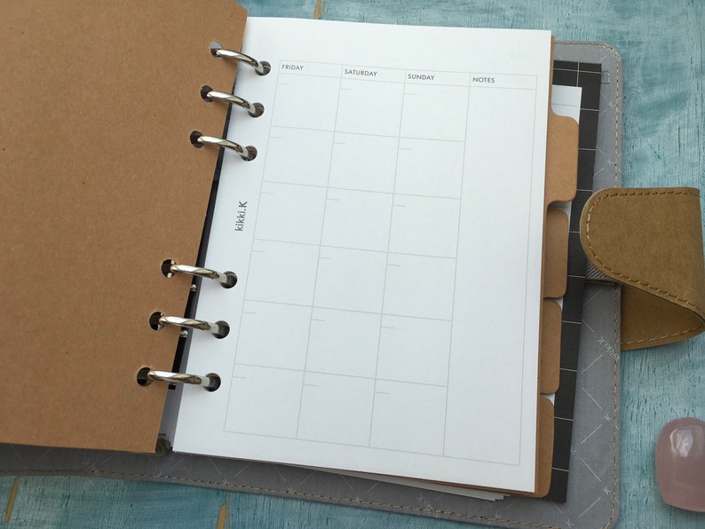 kikki k planner, kraft brown undated year planner by kikki k, binder style notebook planner journal with grid lined and blank paper B6 image 3