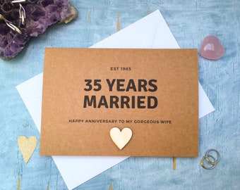 personalised 35 year wedding anniversary card, custom 35th anniversary card for husband, personalized 35 years married card for wife