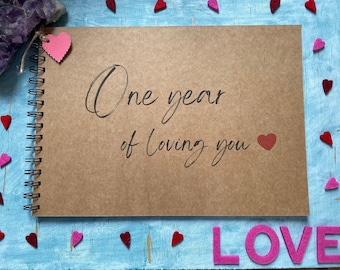 One year of loving you scrapbook album, first year anniversary gifts for boyfriend, 1 year paper wedding anniversary present for husband