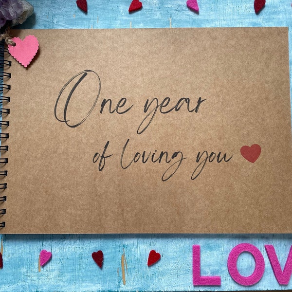 One year of loving you scrapbook album, first year anniversary gifts for boyfriend, 1 year paper wedding anniversary present for husband