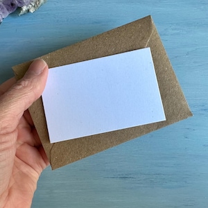 Mini envelopes with card pieces, small recycled kraft brown envelopes with recycled white card inserts, C7 envelopes for guestbooks