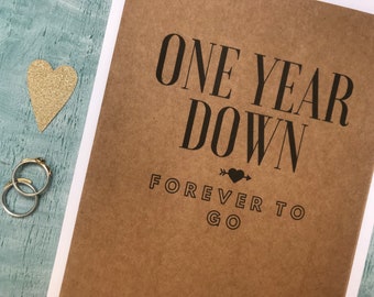 one year down forever to go first anniversary card for husband, 1st anniversary card for wife, paper wedding anniversary card