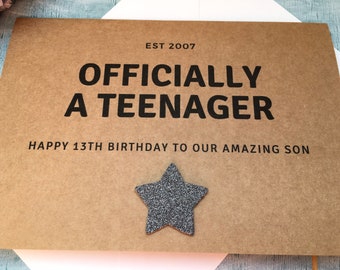 13th birthday card for a boy, officially a teenager, thirteen card for son or nephew turning 13 (non personalised card)