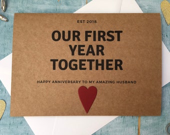 our first year together, 1st anniversary card, paper wedding anniversary card, est 2023 wedding, married in 2023 paper anniversary card