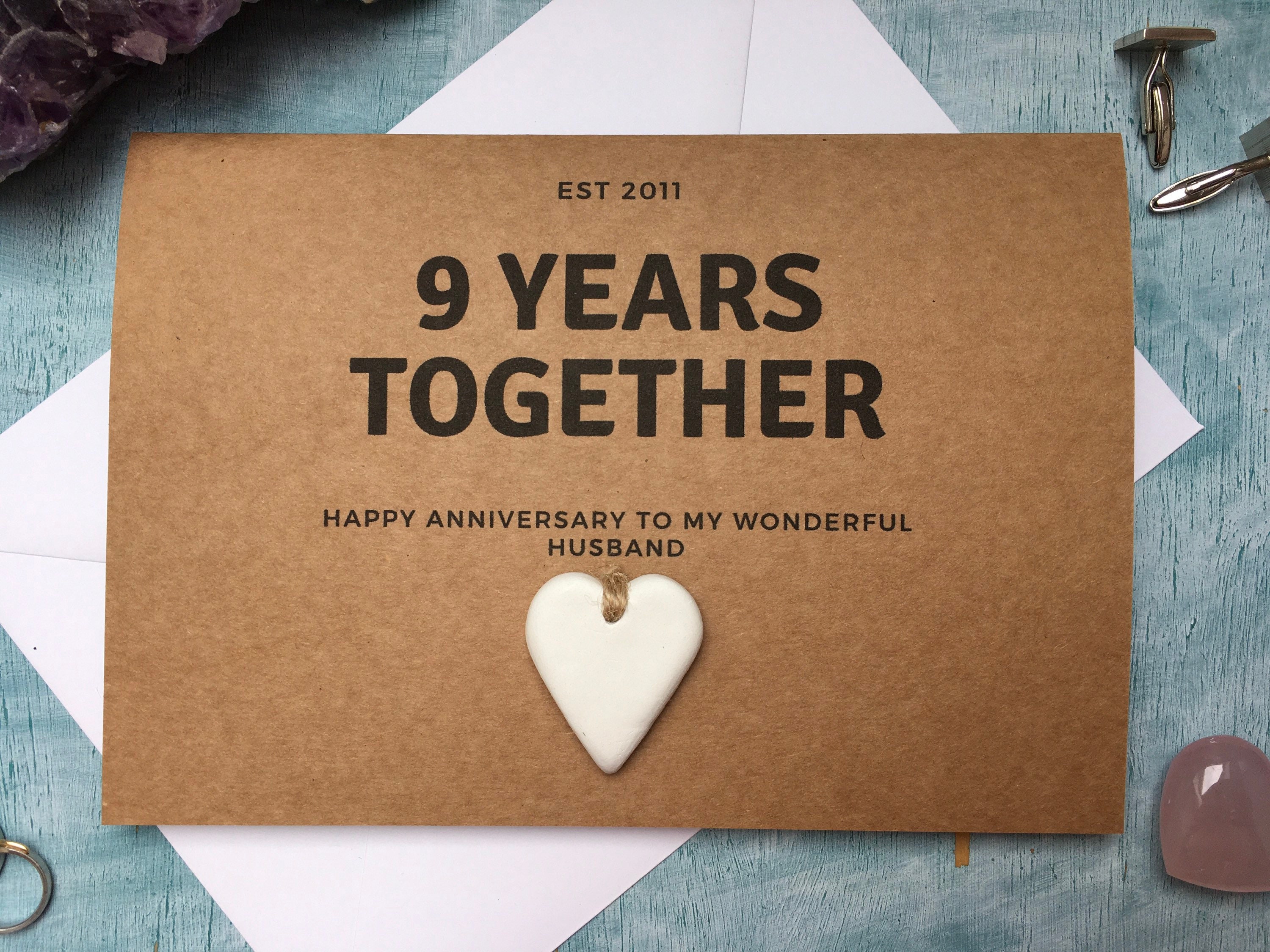 Personalised custom 9th anniversary card 9 years together clay