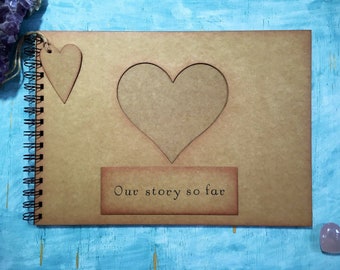 Our story so far kraft memory book engagement gift, romantic boyfriend gift or girlfriend present, rustic scrapbook photo album