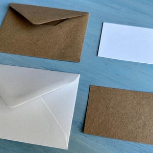 Mini recycled envelopes with card pieces, small recycled kraft brown envelopes with recycled white card inserts, C7 envelopes for guestbooks