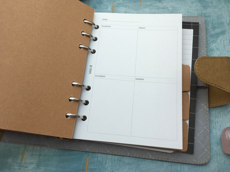 kikki k planner, kraft brown undated year planner by kikki k, binder style notebook planner journal with grid lined and blank paper B6 image 2