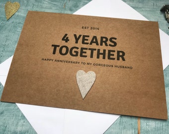 4th anniversary card, linen wedding anniversary card, personalised anniversary card for him