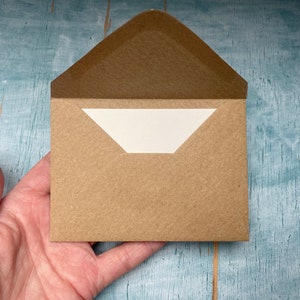 Mini envelopes with card pieces, small recycled kraft brown envelopes with cream ivory card inserts, C7 envelopes for guestbooks
