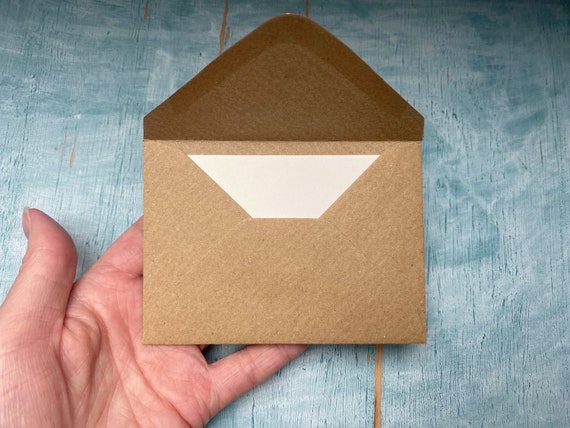 Mini envelopes with card pieces, small recycled kraft brown envelopes with cream ivory card inserts, C7 envelopes for guestbooks