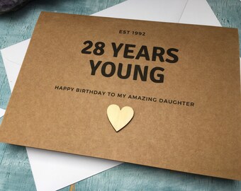 custom 28th birthday card, 28 years young, est 1996 28th birthday card for women, birthday card for female relatives born in 1996