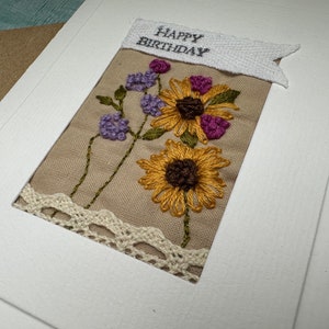 Handmade hand embroidered birthday card, unique textile art card, slow stitched flower card, floral birthday card for mum image 8