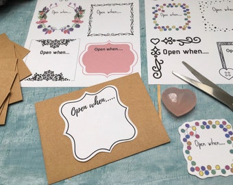 Open when letters kit with mini envelopes & labels, long distance relationship gift for boyfriend, mini open when envelopes