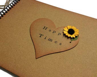 Handmade sunflower memory book, happy times scrapbook album, Christmas gift for grandparents