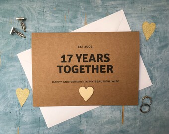 personalised custom 17th anniversary card, 17 years together, 17th wedding anniversary card EST 2006