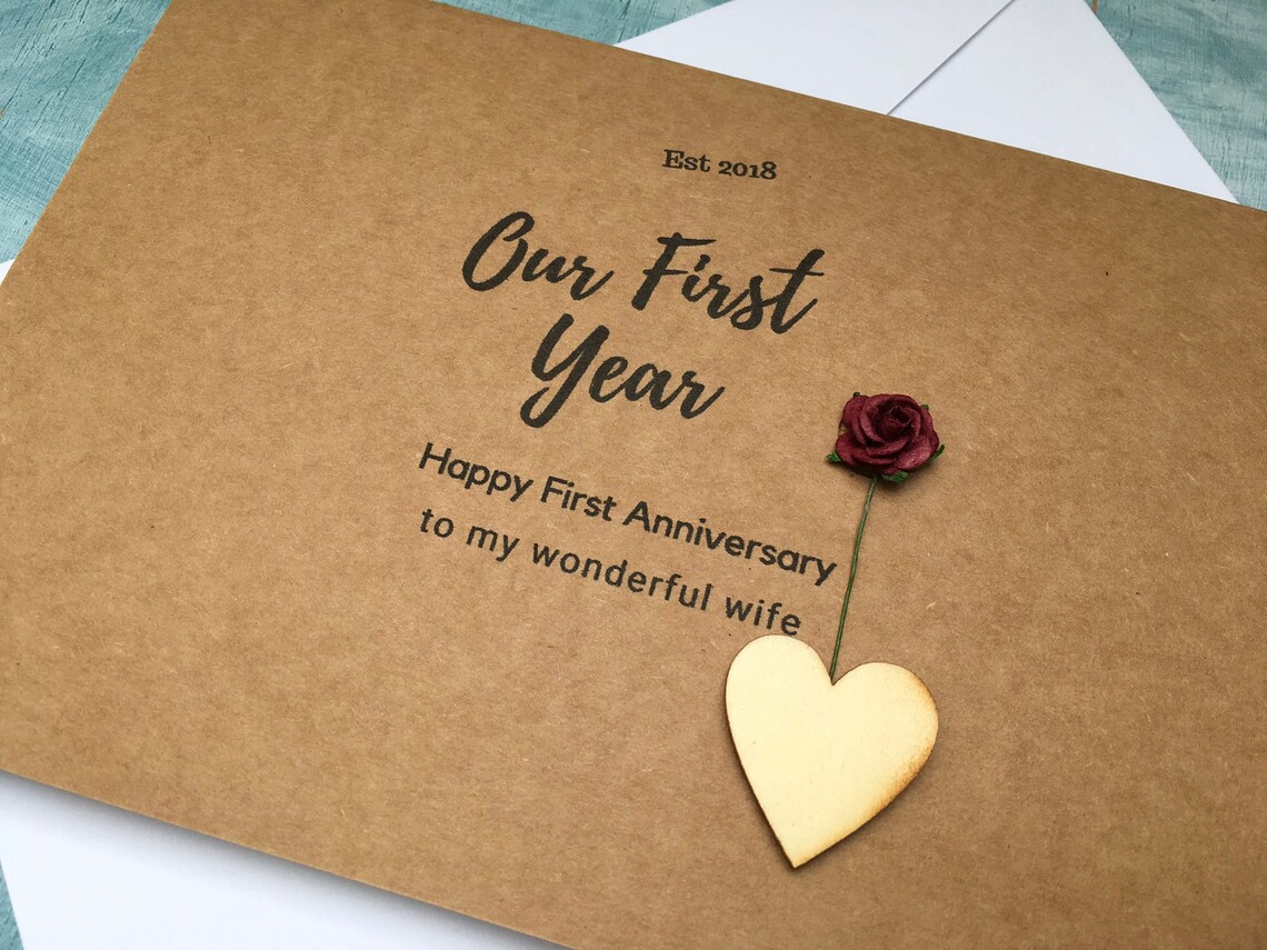 Our First Year First Anniversary Card With Paper Rose Paper Etsy